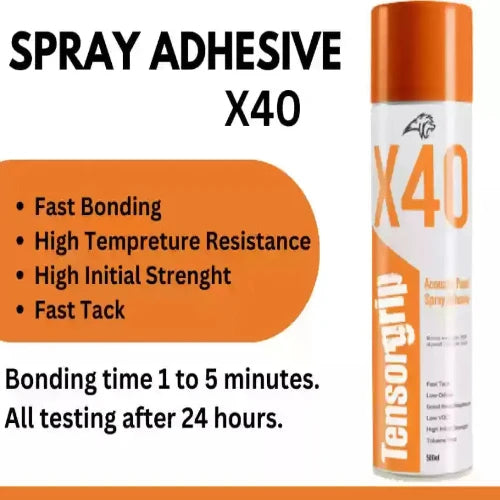 "Spray adhesive for acoustic panel installation."