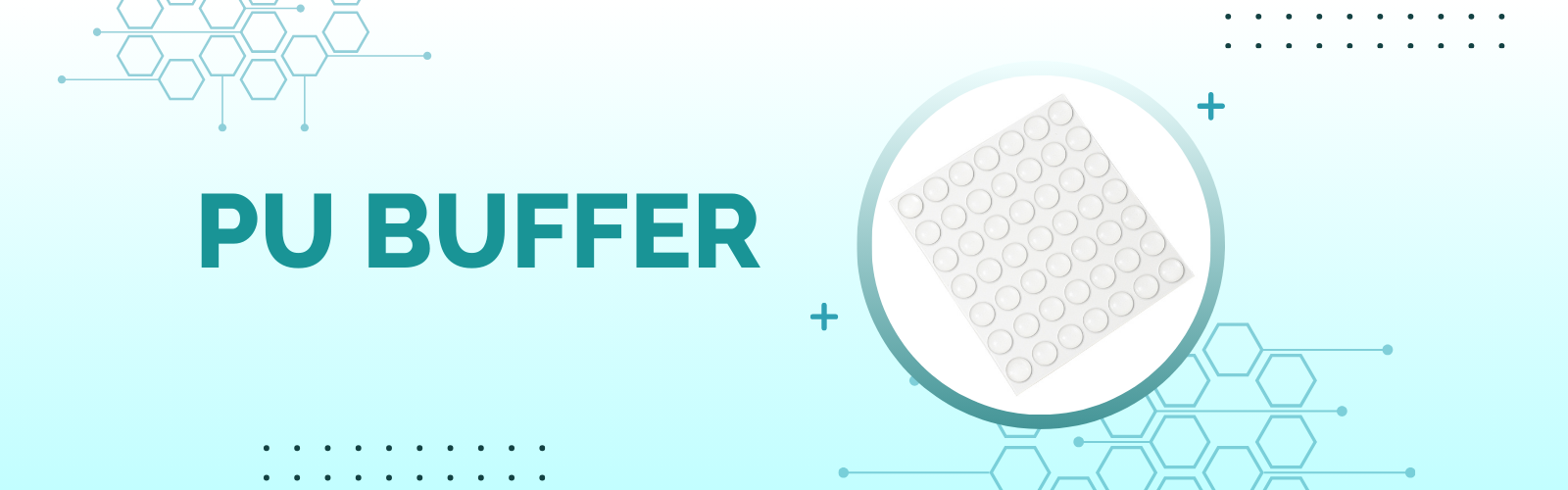 "Set of self-adhesive PU buffers in retail packaging"